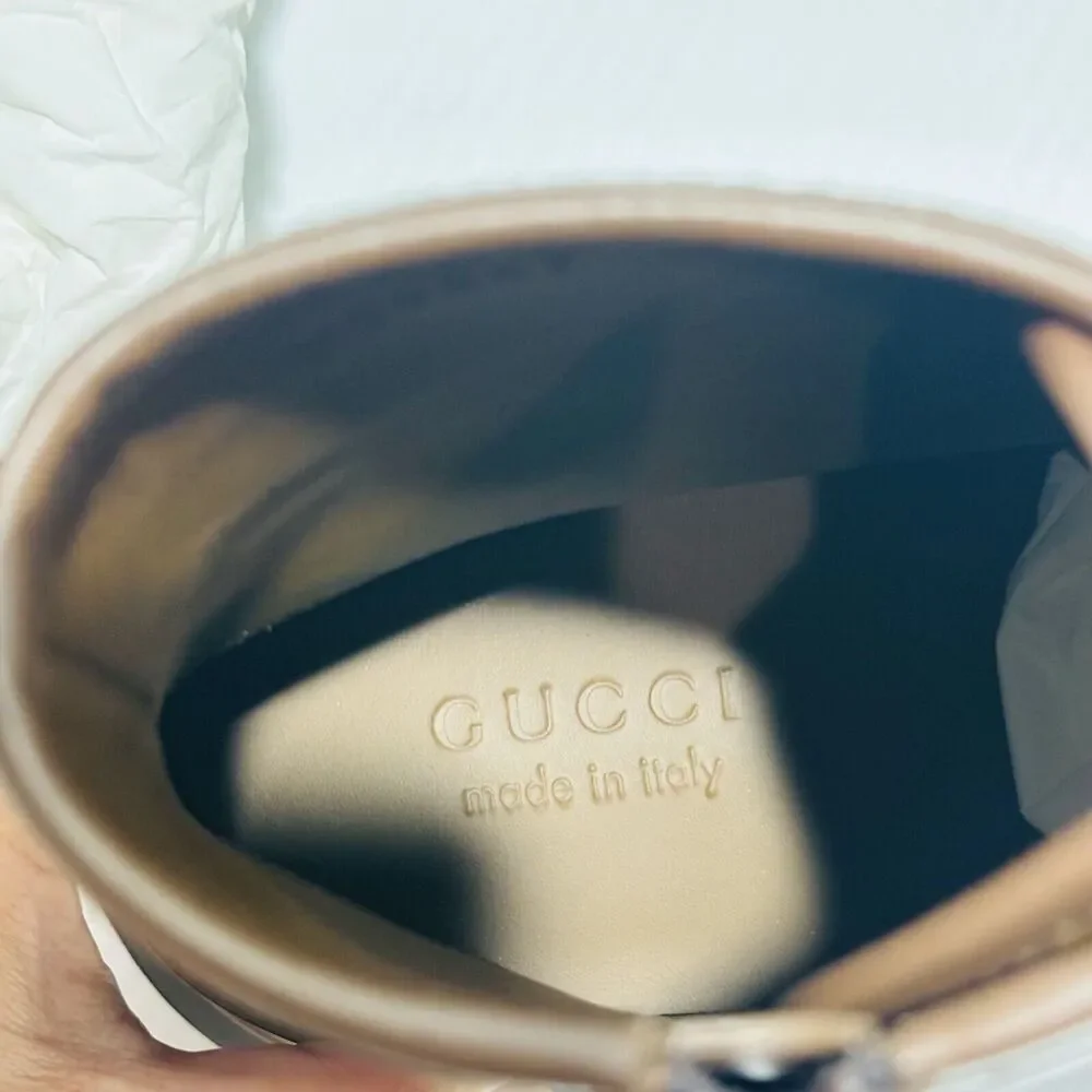 NIB Gucci GG Lace-Up Boots 9 US 9.5 Brown Leather Yellow Insert Side Zip $1600 - Picture 12 of 16